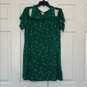 LC Lauren Conrad Emerald Green Floral Cold-Shoulder Dress